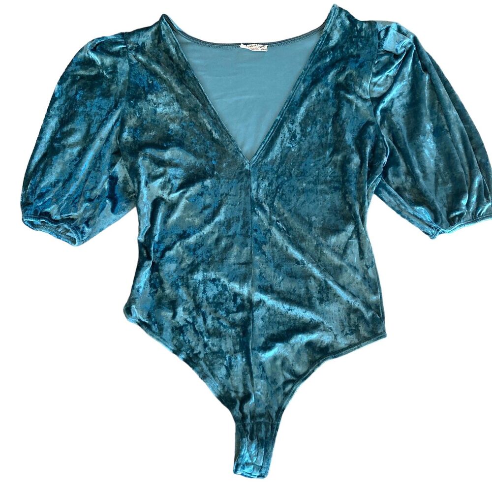 Free People Intimately Bodysuit Sz Small Don't You Wish Velvet Top Green NWOT